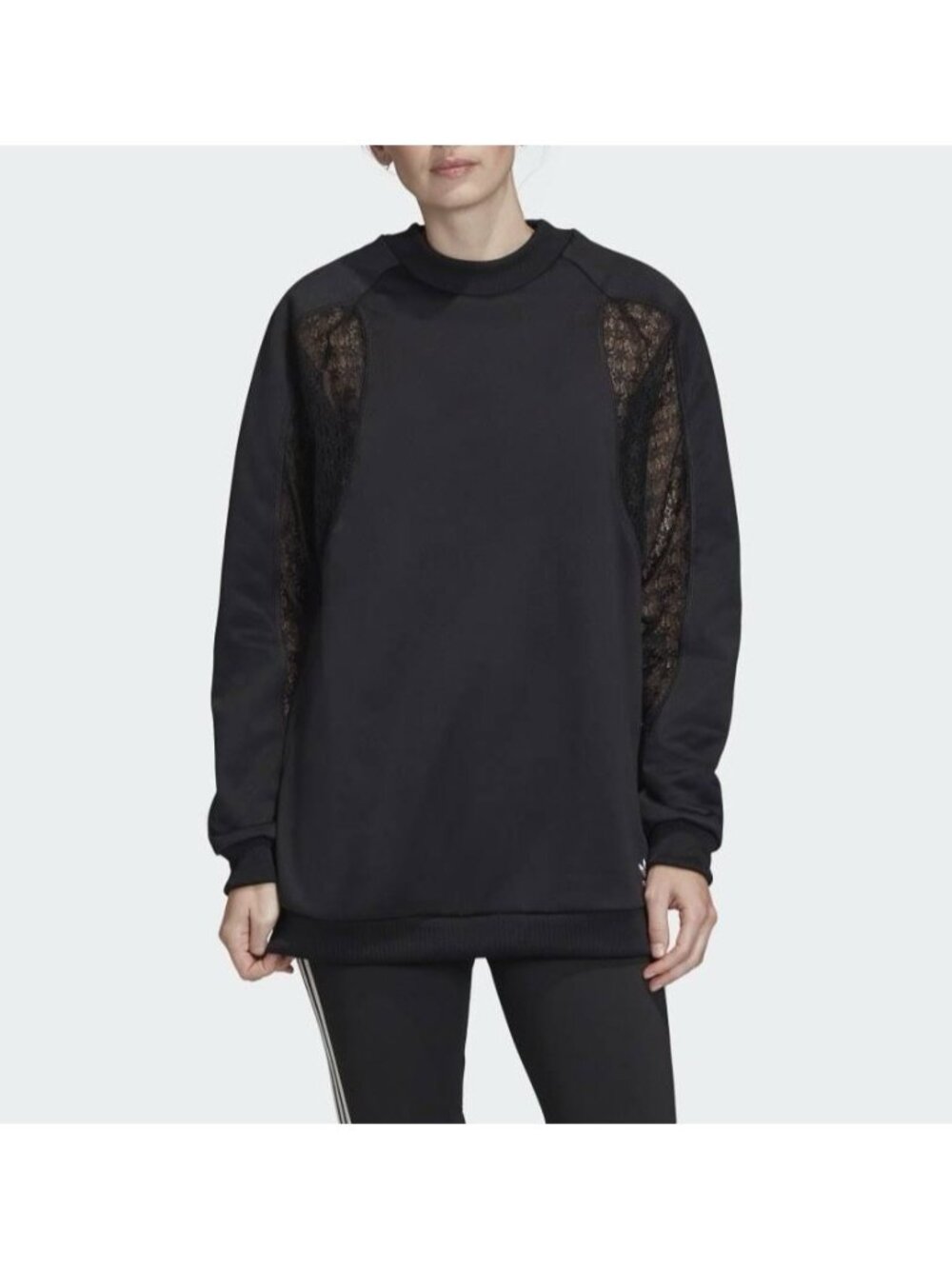 NEW Lace Oversized Pullover Adidas S Black Sheer Athleisure NWT Cozy Sweatshirt